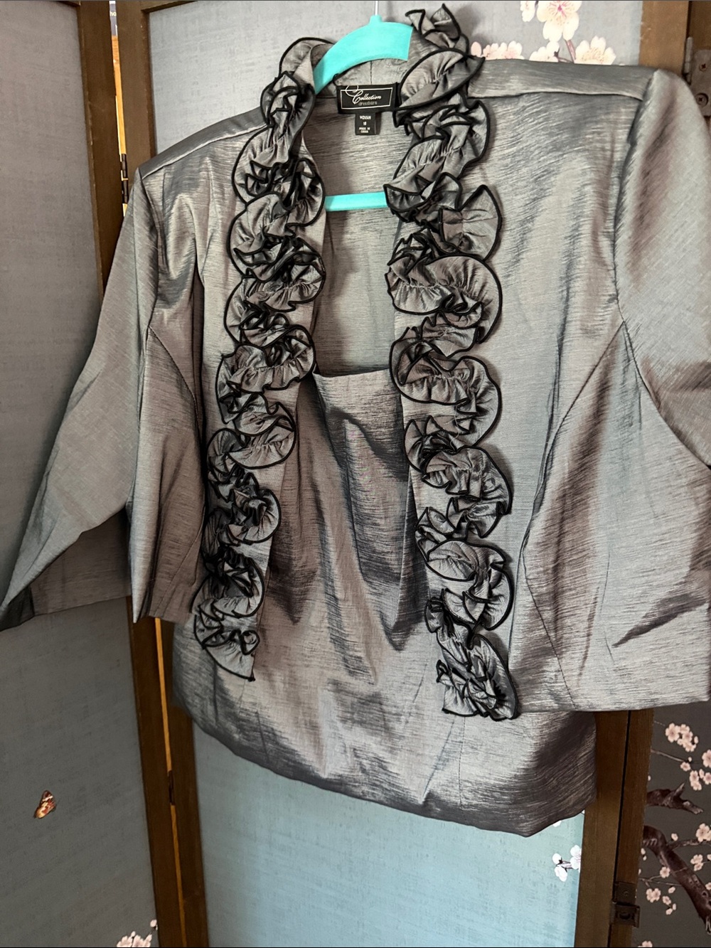 Collection by Dressbarn two piece Silver-Tone Jacket with Black Label Detail
